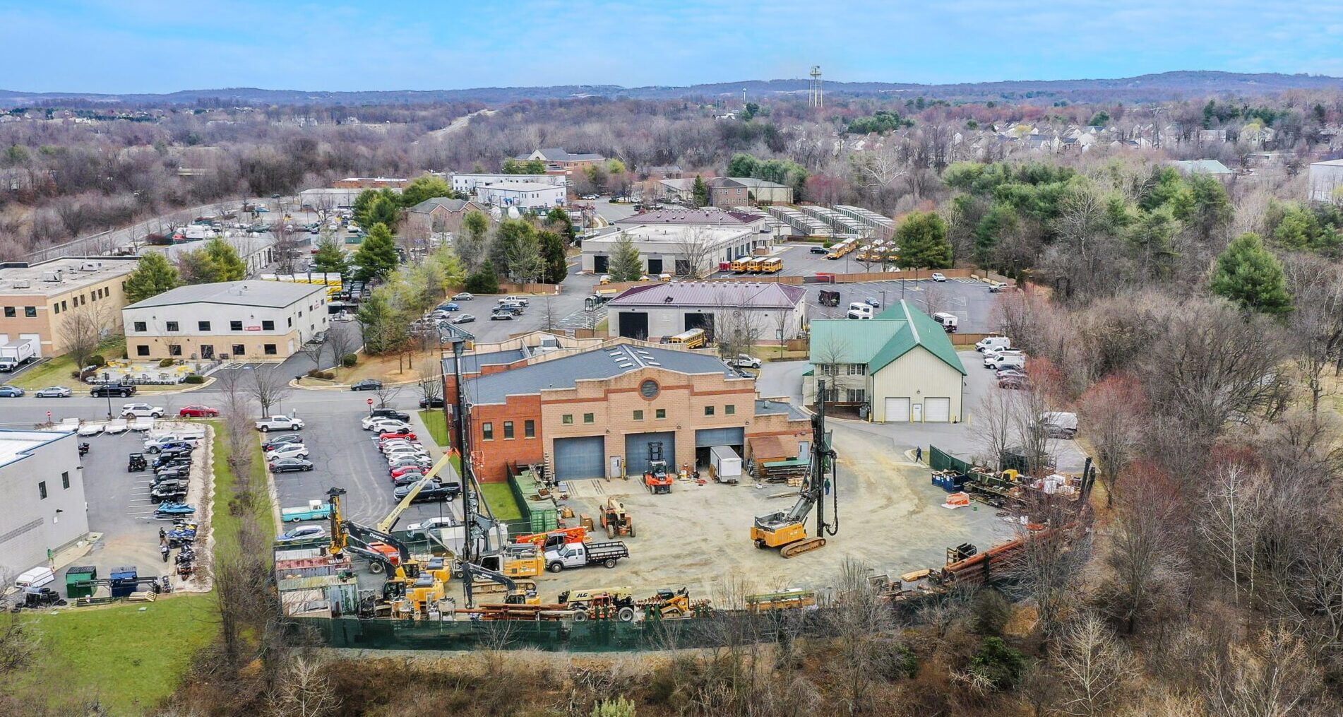 Aerial view of 413 Browning Court industrial property in Purcellville, sold by Serafin Real Estate for $4.4 million.