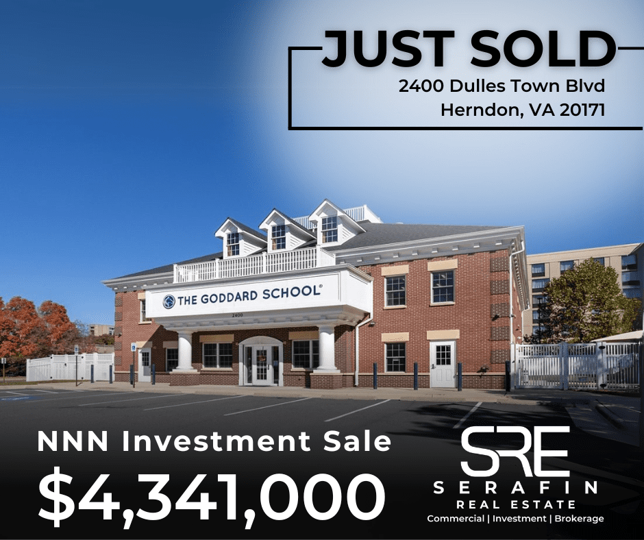 Exterior of The Goddard School in Herndon, VA, sold as a NNN investment property for $4,341,000 by Serafin Real Estate